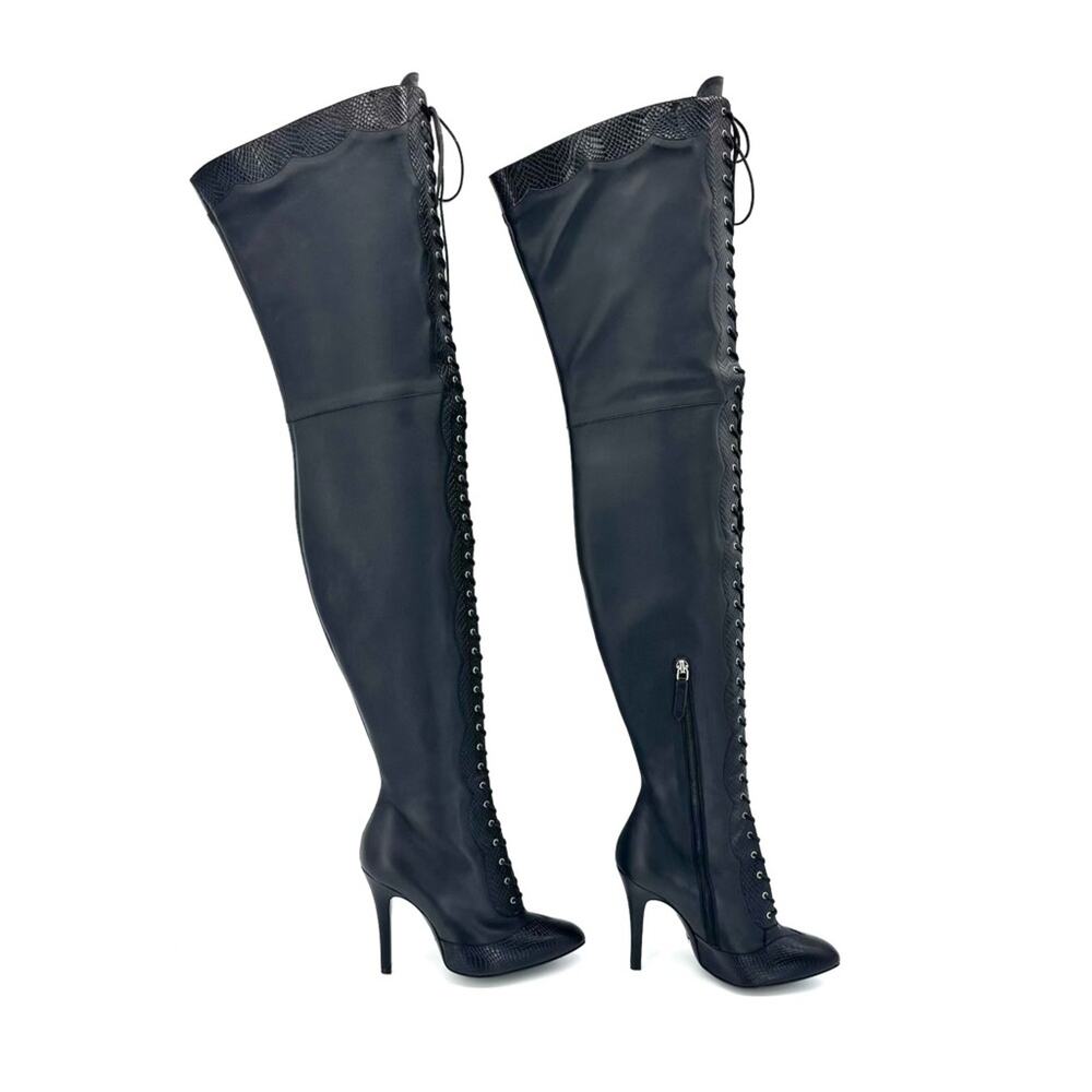 NEW Gucci Harriet Cruise 2023 Snake Emboss Over The Knee High Heel Boots 37 - Picture 7 of 12